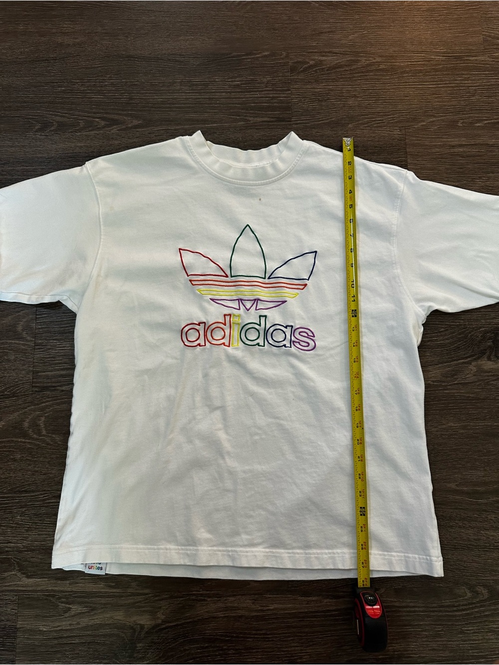 Adidas White Tee with Rainbow Trefoil Logo
